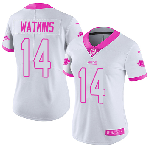 Women's Limited Sammy Watkins Nike Jersey White/Pink - #14 Rush Fashion NFL Buffalo Bills